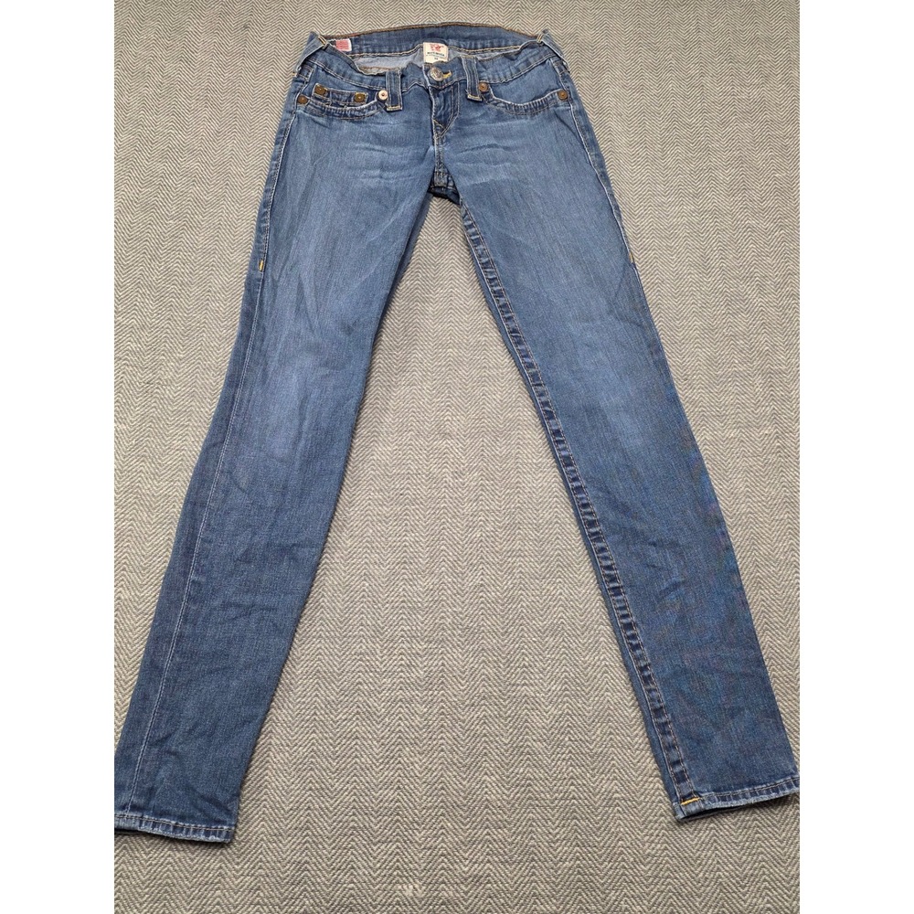 True Religion Casey Skinny Jeans Womens 25 Medium Wash Blue Low Rise Made in USA